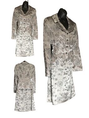 Bergamo by EBI embroidered silver formal jacket and skirt suit